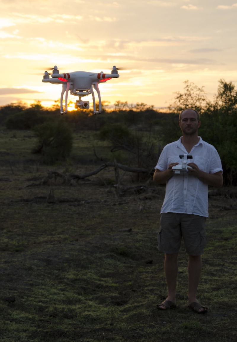 Simon flying "Kamikaze" the Phantom 2 Vision+ at Bubye Valley Conservancy
